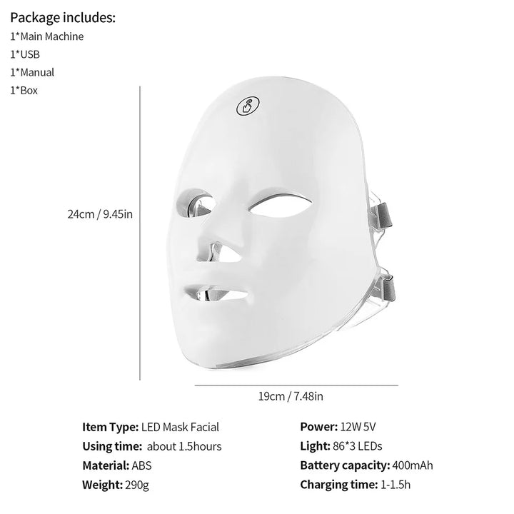 Rechargeable Facial LED Mask 7 Colors LED Photon Therapy